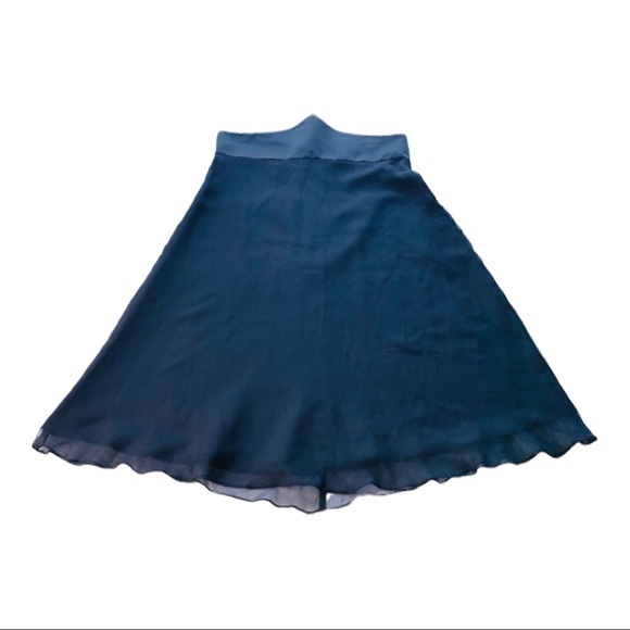 White House Black Market 100% Silk Skirt Tuxedo Waist Layered Womens Black Sz 10 - Picture 4 of 13